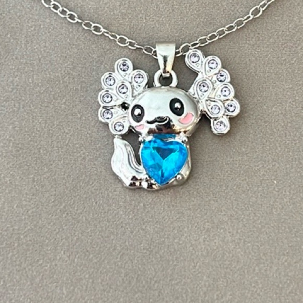 NEW Axolotl Necklace in Silver/Blue Gem - Picture 5 of 9